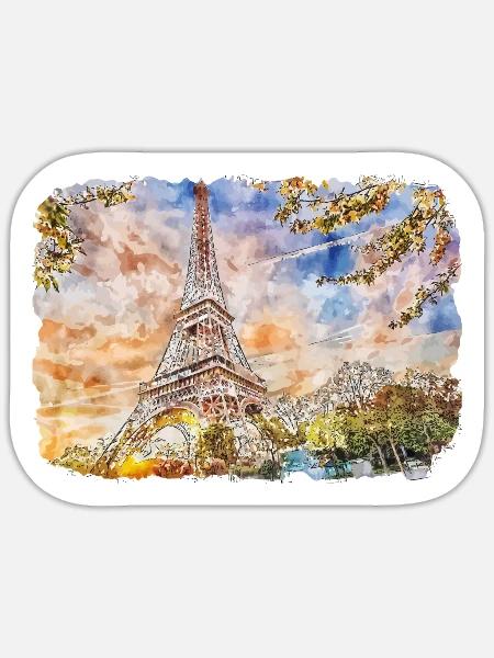 Paris Frankreich Aquarell Skizze gezeichnete Malerei - Sticker Größe S (10 x 10 cm) - Mattweiß