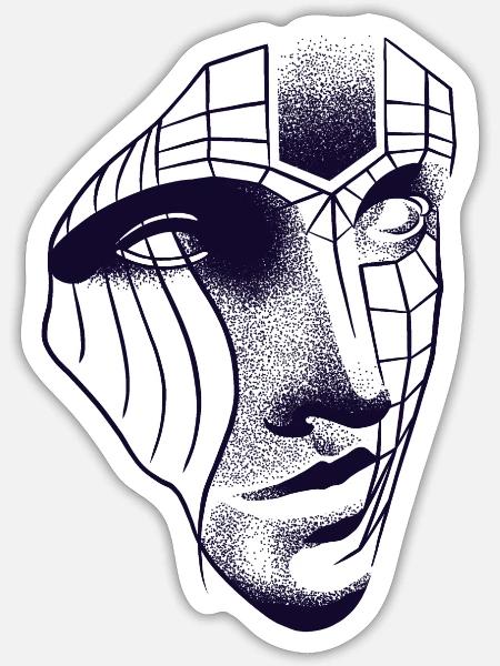 Roboter-Gesichtszeichnung 3D-Linien & Dotwork-Kunst - Sticker Größe S (10 x 10 cm) - Mattweiß