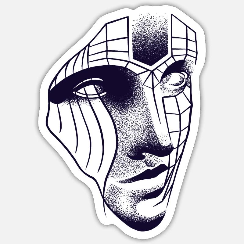 Robotic face drawing 3D lines & dotwork art Sticker size S (10 x 10 cm)