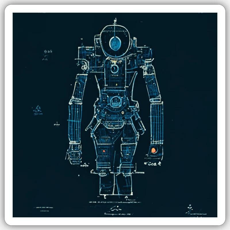Roboter-Blaupause Sticker Größe S (10 x 10 cm)