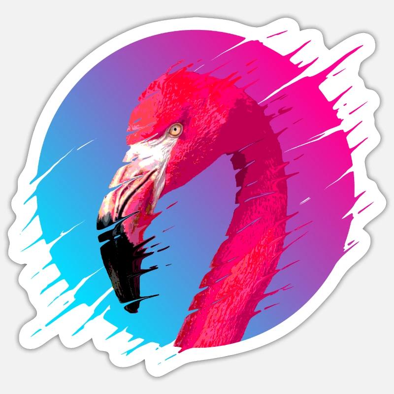 80s synthwave distorted sun and flamingo Sticker size S (10 x 10 cm)