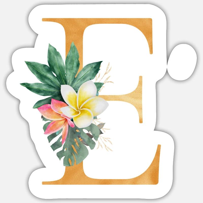 Monogramme E Botanique Tropicale Personnalisable - Sticker taille S (10 x 10 cm) - blanc mat