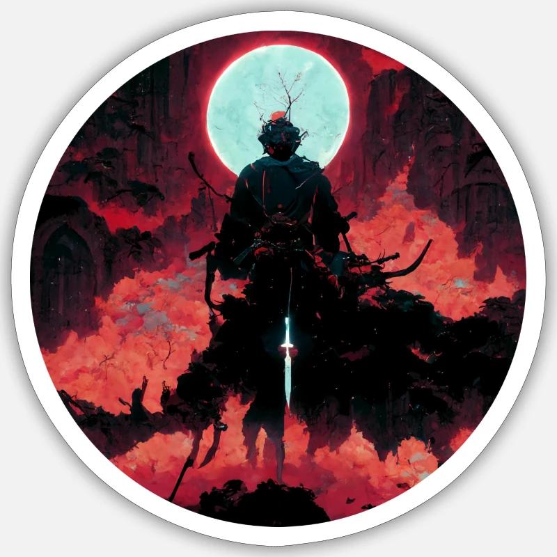 Guerrier du diable avec épée blanche Sticker taille S (10 x 10 cm)