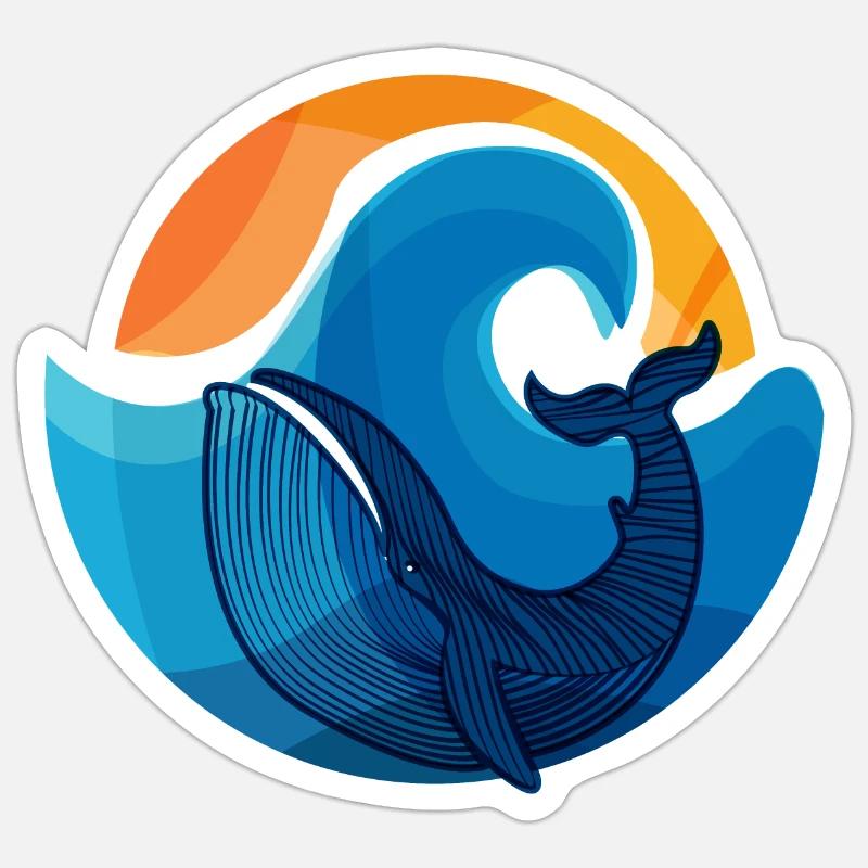 Vagues et Illustration de requin baleine - Sticker taille S (10 x 10 cm) - blanc mat