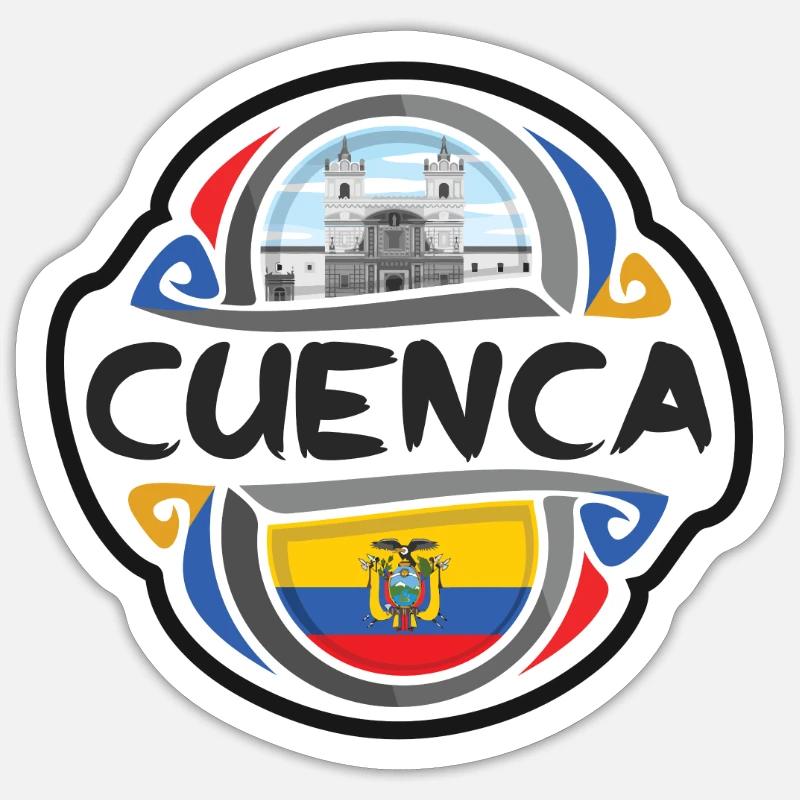 Cuenca Ecuador Flagge Abzeichen Reise Souvenir Stempel - Sticker Größe S (10 x 10 cm) - Mattweiß