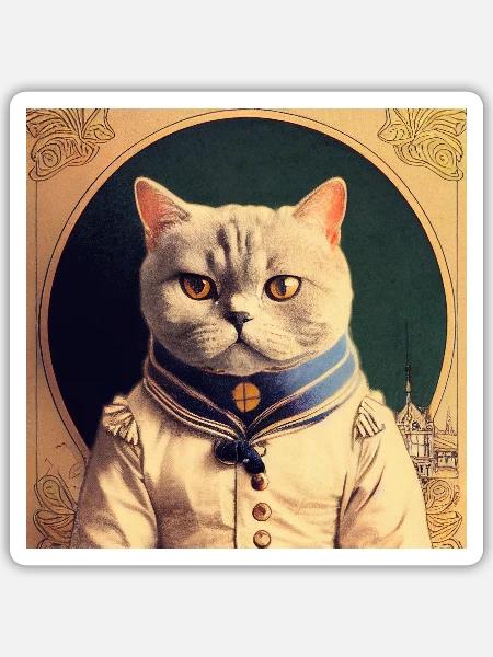Britische Katze Retro Kurzhaar - Sticker Größe S (10 x 10 cm) - Mattweiß