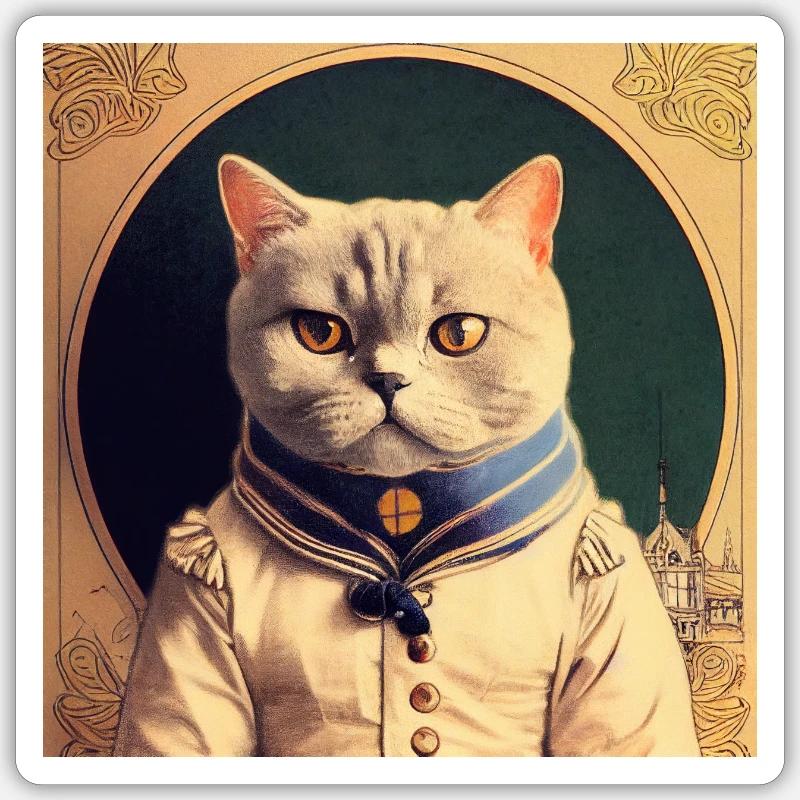 Britische Katze Retro Kurzhaar - Sticker Größe S (10 x 10 cm) - Mattweiß