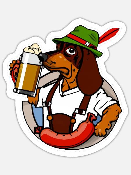 Bierfest Dackel Oktober - Sticker Größe S (10 x 10 cm) - Mattweiß