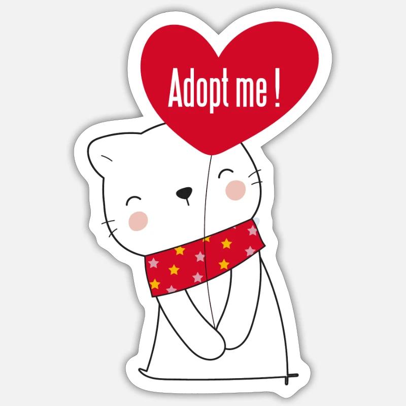 CAdopte-moi - Chat - Sticker Größe S (10 x 10 cm) - Mattweiß