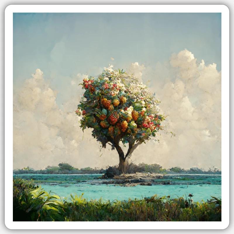 Île Tree - Sticker taille S (10 x 10 cm) - blanc mat
