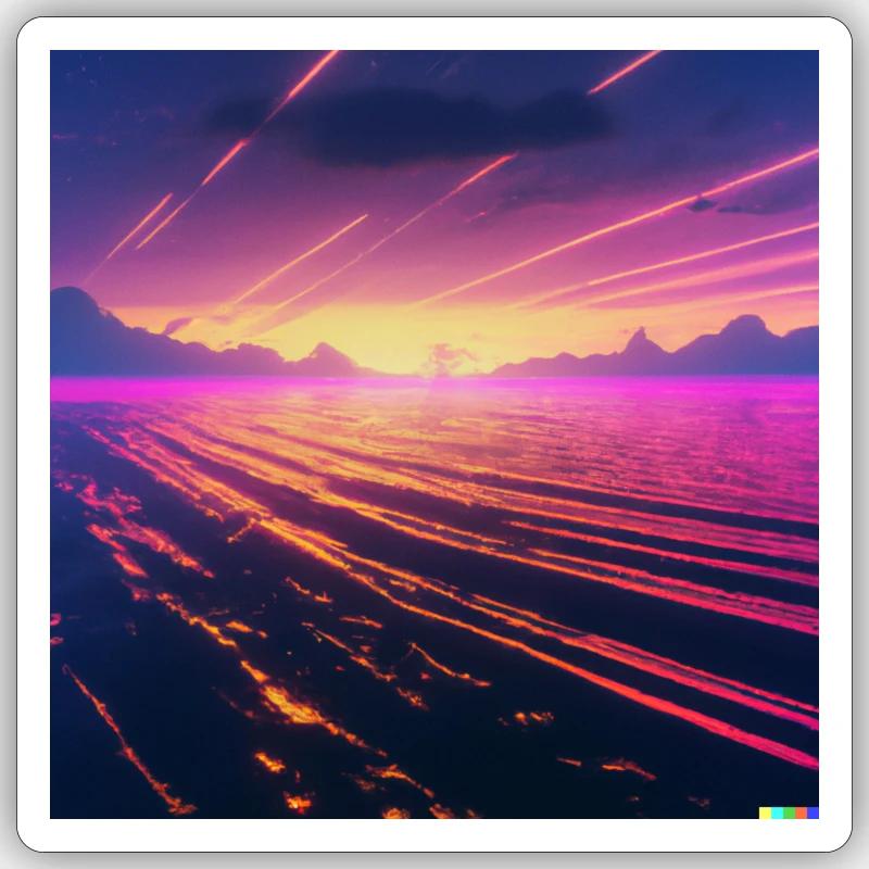 Synthwave ondes douces dans la mer Sticker taille S (10 x 10 cm)
