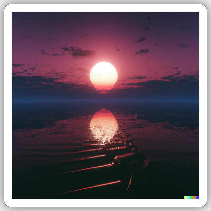 Coucher de soleil synthwave à l’horizon Sticker taille S (10 x 10 cm)