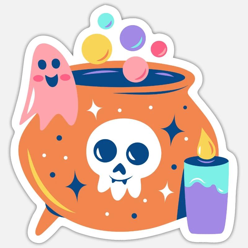 Mignon chaudron d’Halloween - Sticker taille S (10 x 10 cm) - blanc mat