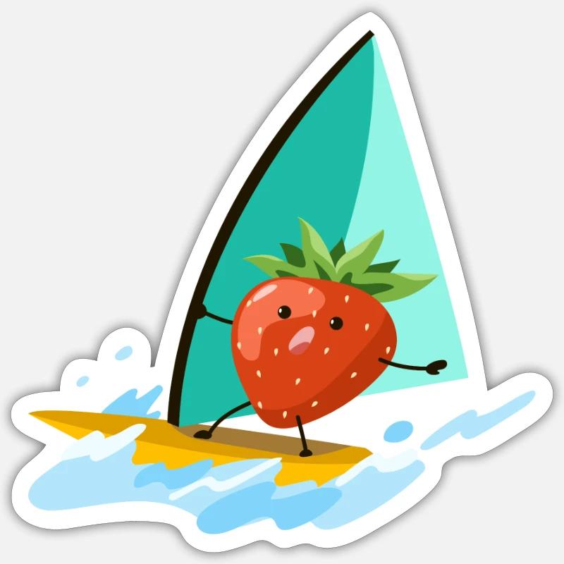 Fraise Surf - Sticker taille S (10 x 10 cm) - blanc mat