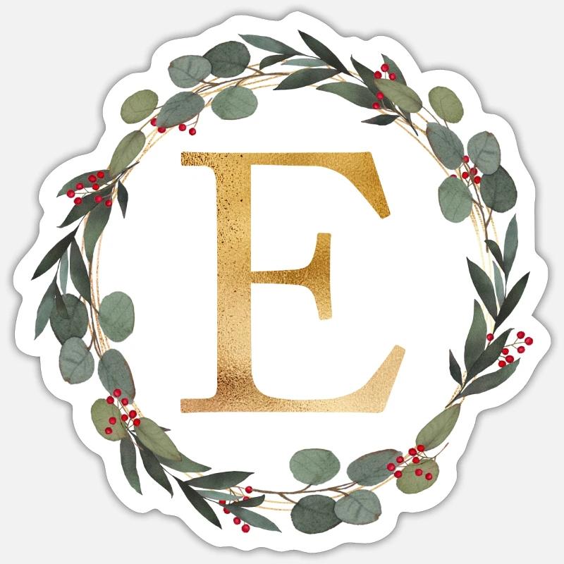Customizable monogram E wreath - Sticker size S (10 x 10 cm) - white matte