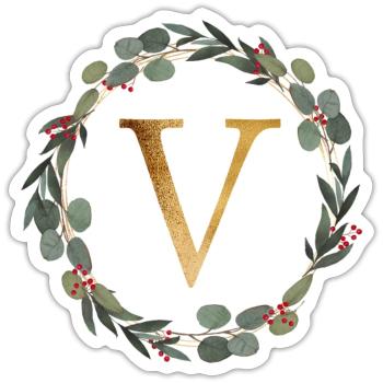 Personalisierbar Monogramm V Kranz - Sticker Größe S (10 x 10 cm) - Mattweiß - Vorne