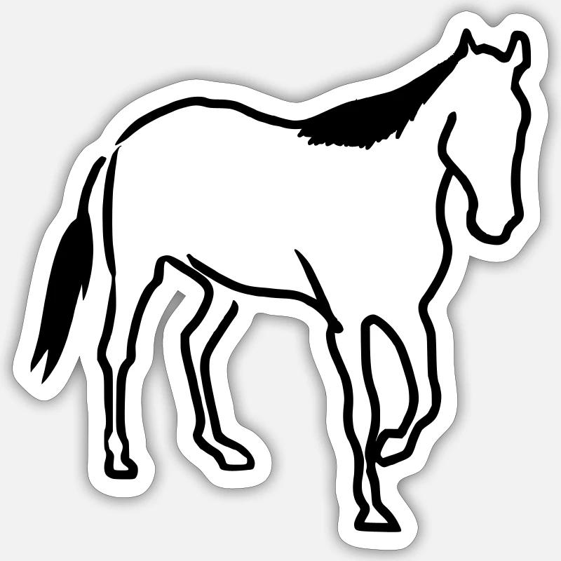 Oneline Horse 2 white Sticker size S (10 x 10 cm)