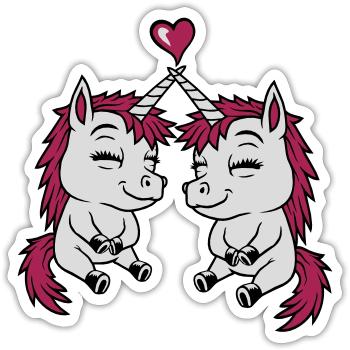 2 Unicorn Friends Love - Sticker size S (10 x 10 cm) - white matte - Front