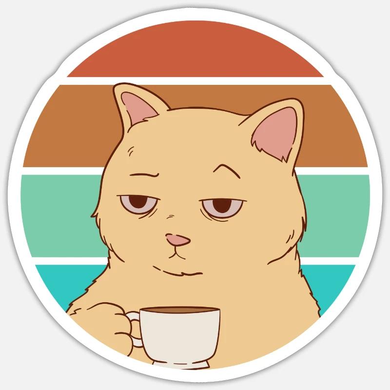 Katze mit einem Kaffee | Arbeitstag müde - Sticker Größe S (10 x 10 cm) - Mattweiß