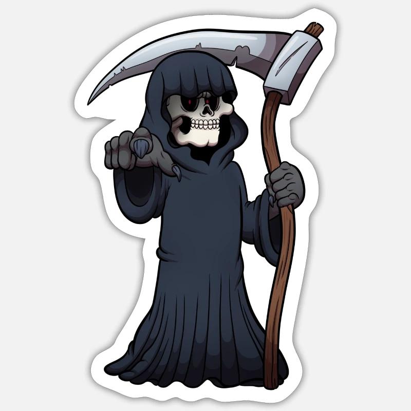 Sensenmann zeigt auf dich - Sticker Größe S (10 x 10 cm) - Mattweiß