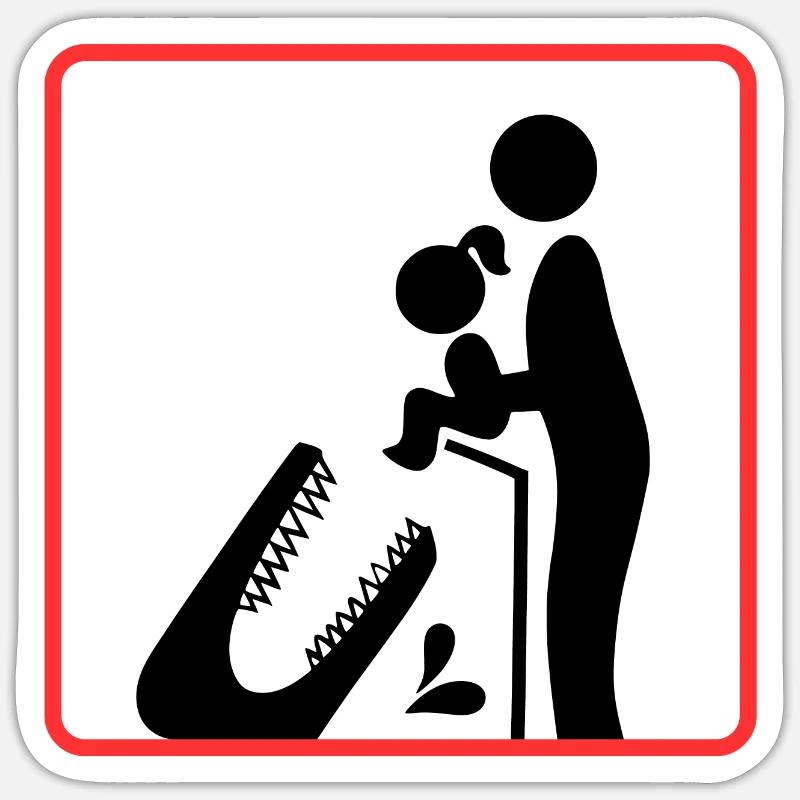 Bébé vs crocodile - Sticker taille S (10 x 10 cm) - blanc mat