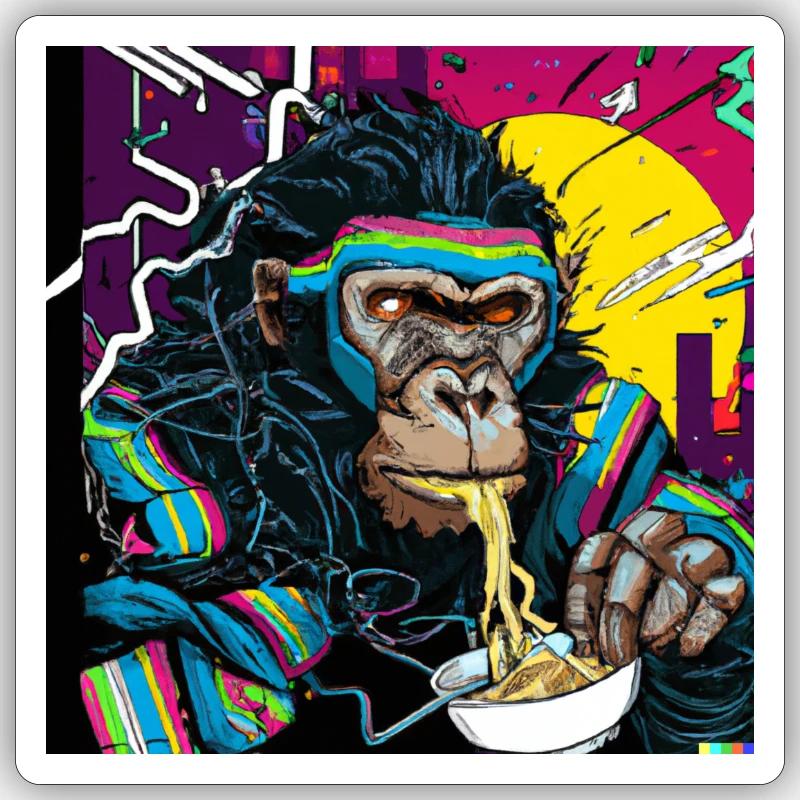 Monkey eats ramen Sticker size S (10 x 10 cm)