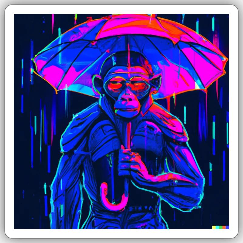 Monkey with umbrella - Sticker size S (10 x 10 cm) - white matte