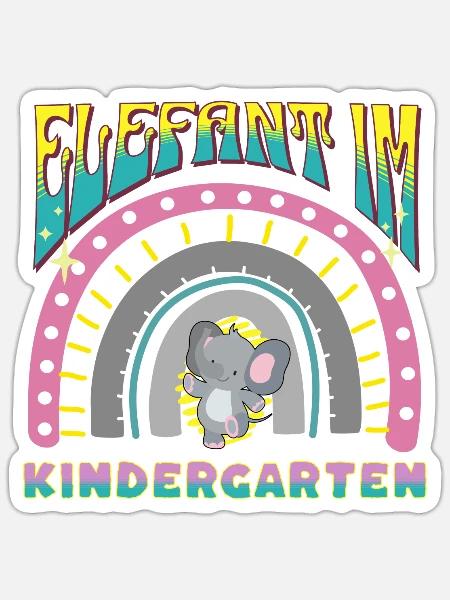 elefant im kindergarten regenbogen streifen design - Sticker Größe S (10 x 10 cm) - Mattweiß
