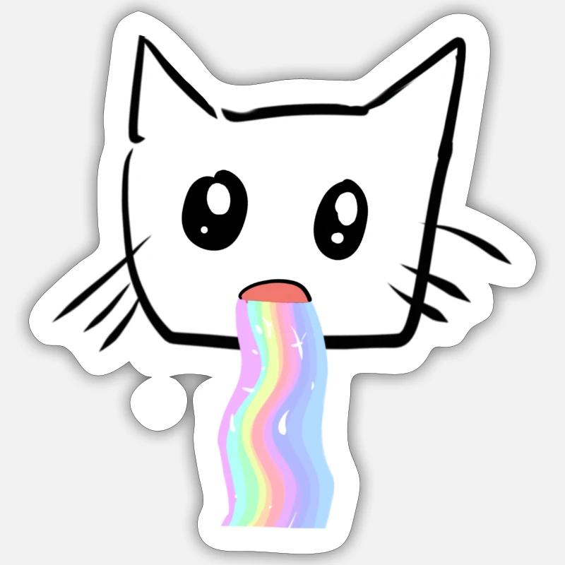 Katze Regenbogen Kotze Tier Süß - Sticker Größe S (10 x 10 cm) - Mattweiß