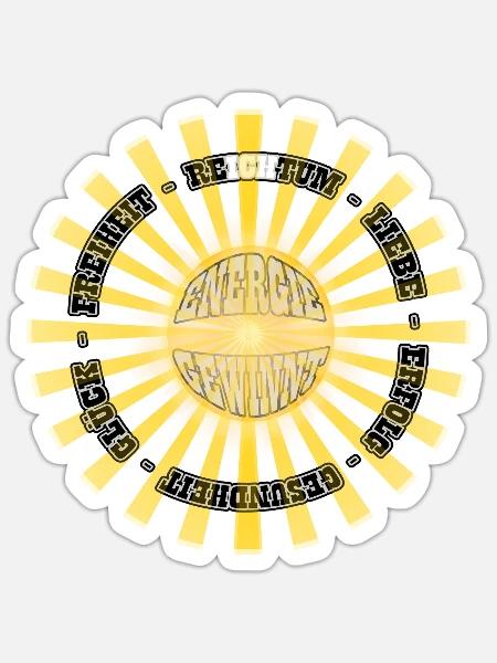 Sonnenrad ReICHtum ICH Energie Gewinnt - Sticker Größe S (10 x 10 cm) - Mattweiß