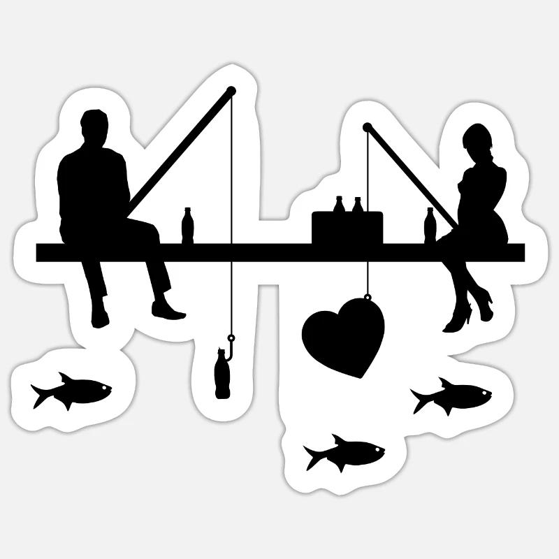 Pêche - Sticker taille S (10 x 10 cm) - blanc mat