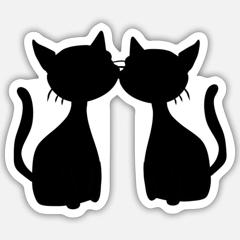 zwei Katzen Symbol Freunde Katze - Sticker Größe S (10 x 10 cm) - Mattweiß