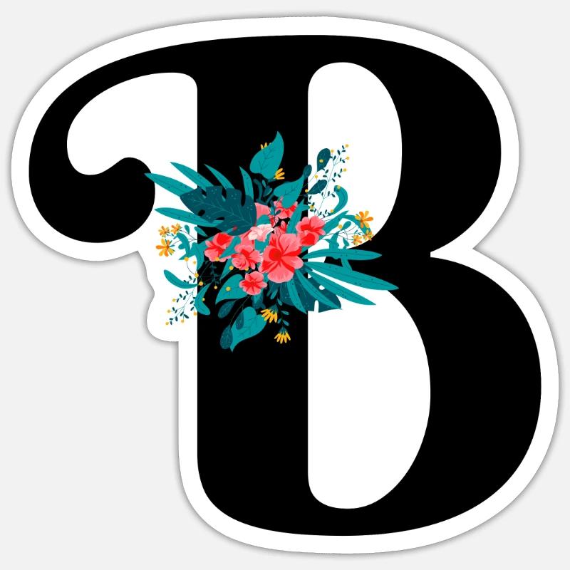 letter B flowered - Sticker size S (10 x 10 cm) - white matte
