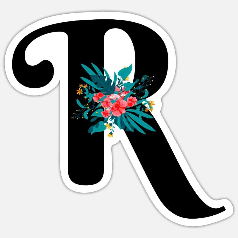 lettre R fleuris - Sticker taille S (10 x 10 cm) - blanc mat