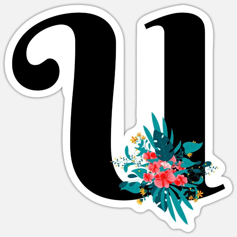 lettre U fleuris - Sticker taille S (10 x 10 cm) - blanc mat