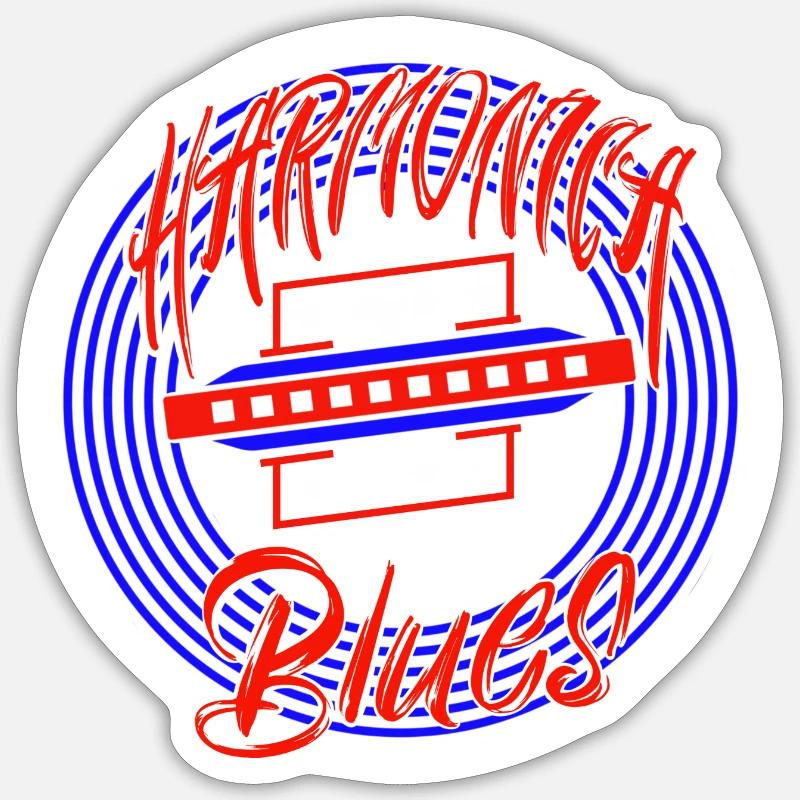 Harmonica Blues blue white red for harmonica player Sticker size S (10 x 10 cm)