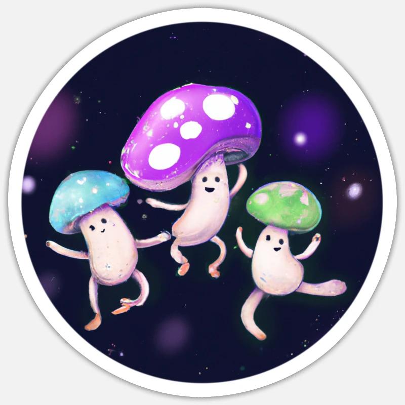 Champignons dansant dans l’espace Sticker taille S (10 x 10 cm)