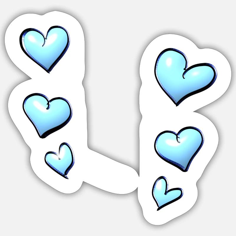 hearts pattern blue - Sticker size S (10 x 10 cm) - white matte