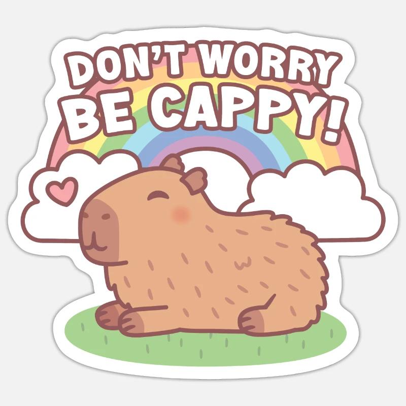 Süßes Capybara und Regenbogen, mach dir keine Sorgen, sei Cappy - Sticker Größe S (10 x 10 cm) - Mattweiß