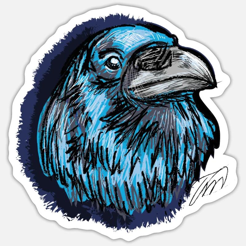 Der blaue Rabe, Tier Geschenke - Sticker Größe S (10 x 10 cm) - Mattweiß