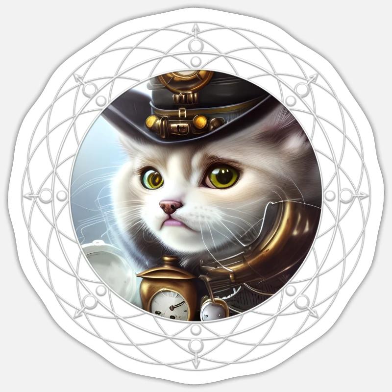Süßes Steampunk-Kätzchen - Sticker Größe S (10 x 10 cm) - Mattweiß