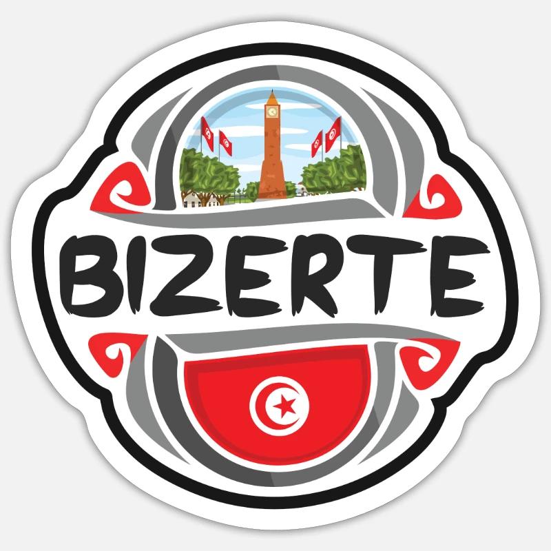 Bizerte Tunisie Drapeau Badge Voyage Souvenir Timbre - Sticker taille S (10 x 10 cm) - blanc mat
