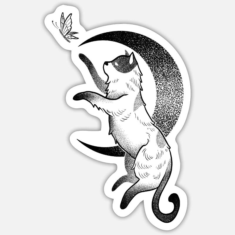 Chat chasseur en dotwork Sticker taille S (10 x 10 cm)
