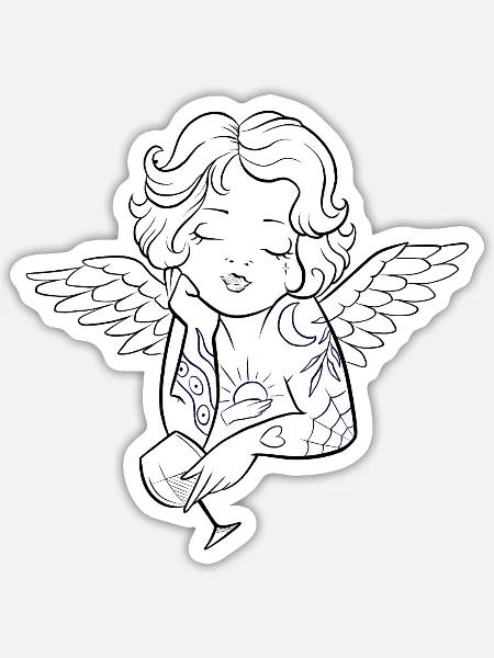 Kleiner tätowierter Engel - Sticker Größe S (10 x 10 cm) - Mattweiß