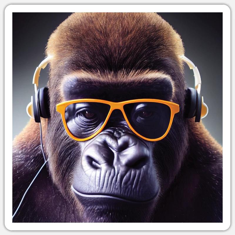 Gorilla mit Kopfhörern - Sticker Größe S (10 x 10 cm) - Mattweiß