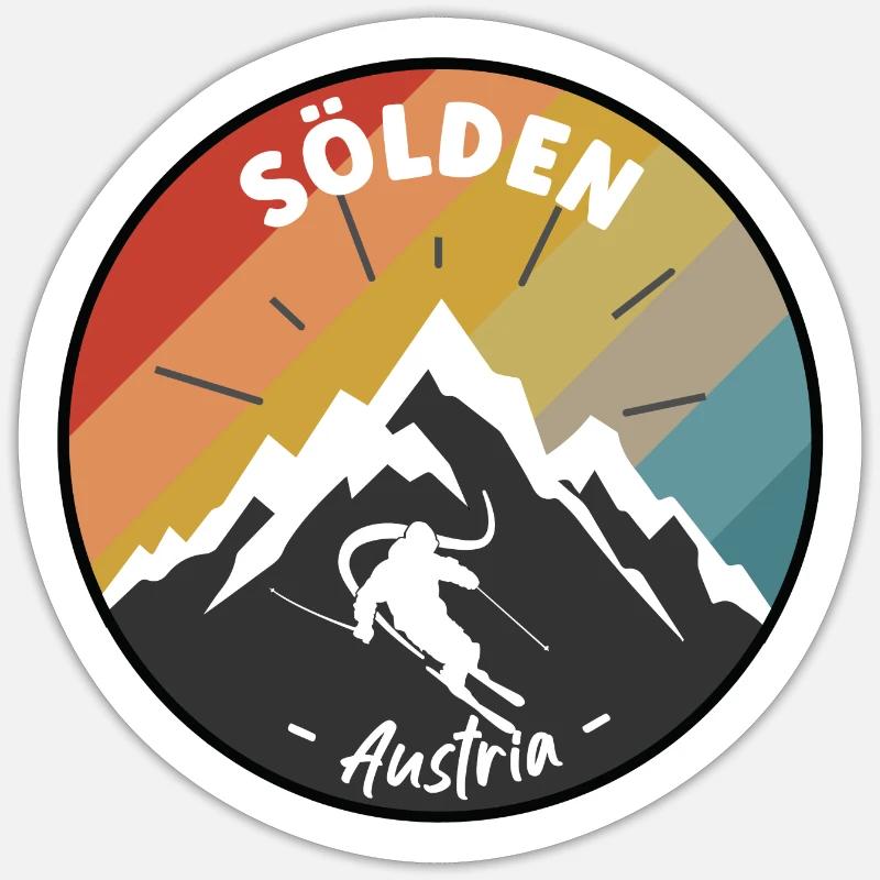 Ski à Sölden - Autriche - Sticker taille S (10 x 10 cm) - blanc mat