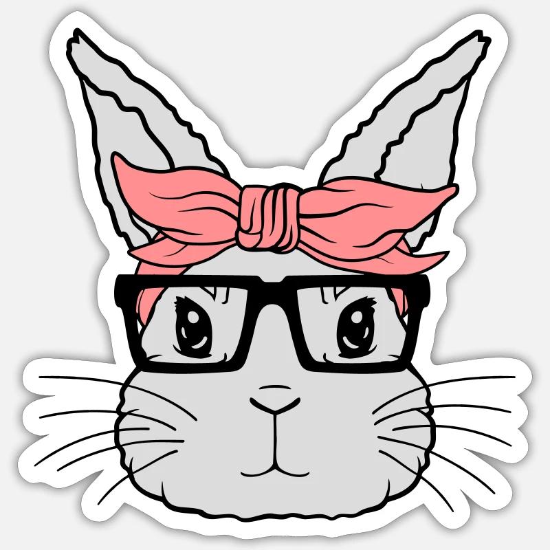 Visage de lapin nerd féminin Sticker taille S (10 x 10 cm)