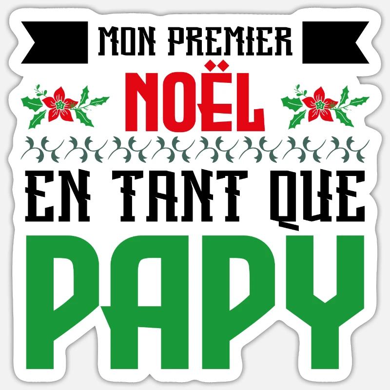 Premier noël en tant que papy - Sticker taille S (10 x 10 cm) - blanc mat