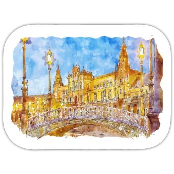 Séville Espagne Aquarelle Dessin Illustration - Sticker taille S (10 x 10 cm) - blanc mat - Devant