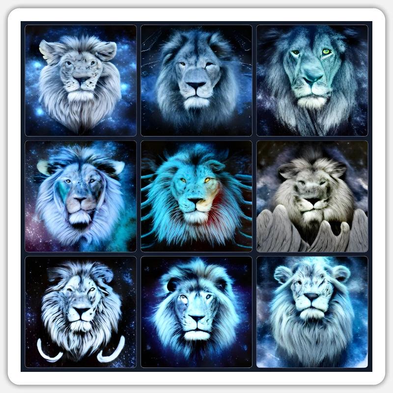 BLAUE LION Collage - Sticker Größe S (10 x 10 cm) - Mattweiß